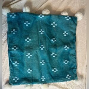 Boho Blue Patterned Pom Pom Pillow case